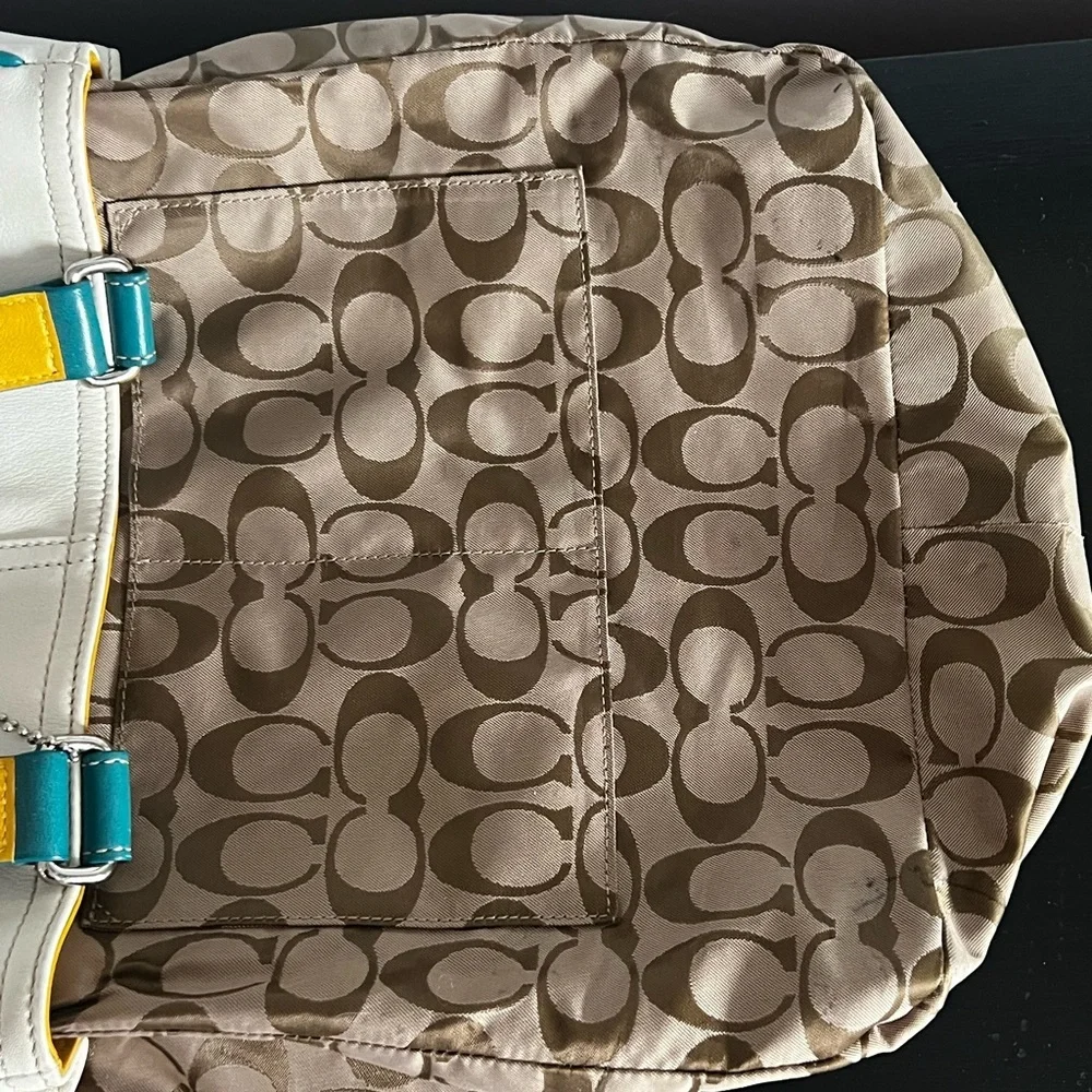 Vintage Y2K 2003 Coach Teal/Yellow/White Hampton Carryall 9286